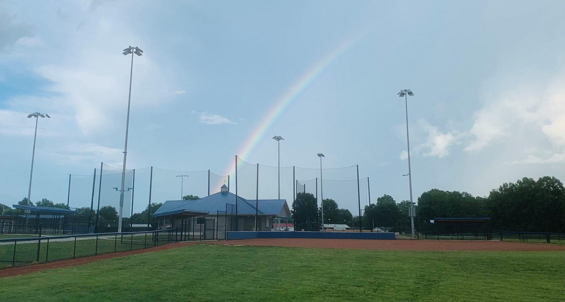 A rainbow above a ballfield at Grayson Sports Park